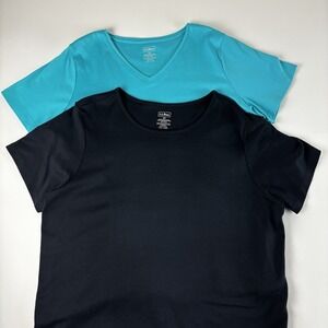 LL Bean Womens Plus 1X Black 100% Supima Cotton Short Sleeve T Shirt Lot Of 2